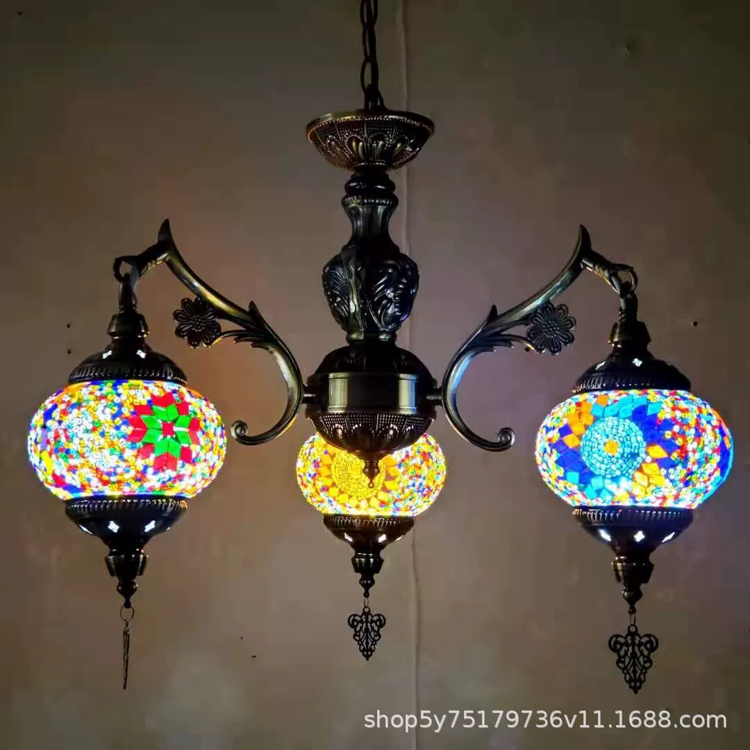 Мозаичная люстра в турецком стиле, handmade витраж, E27, Ø52–56 × 90 см