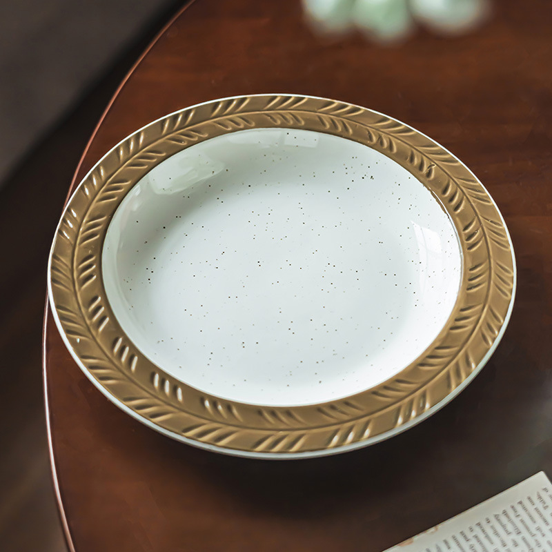 Plato de cerámica creativo, platos de cubierta retro, platos de desayuno superficia, platos de comidas occidentales, platos redondos