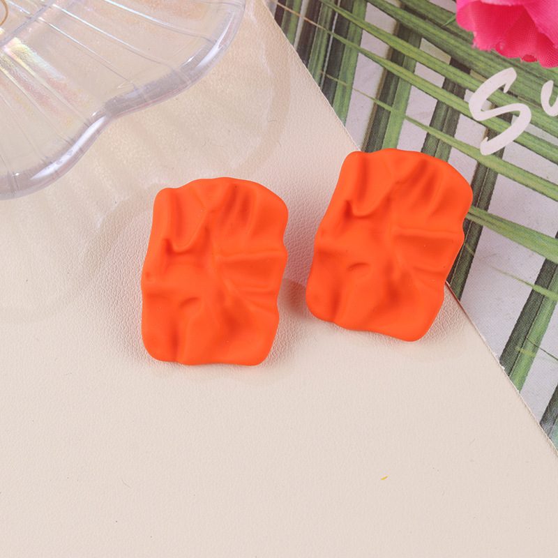 新しい夏の新鮮でハイエンドのキャンディーカラーの不規則なプリーツスクエアアクリルシンプルで多用途なイヤリング|undefined