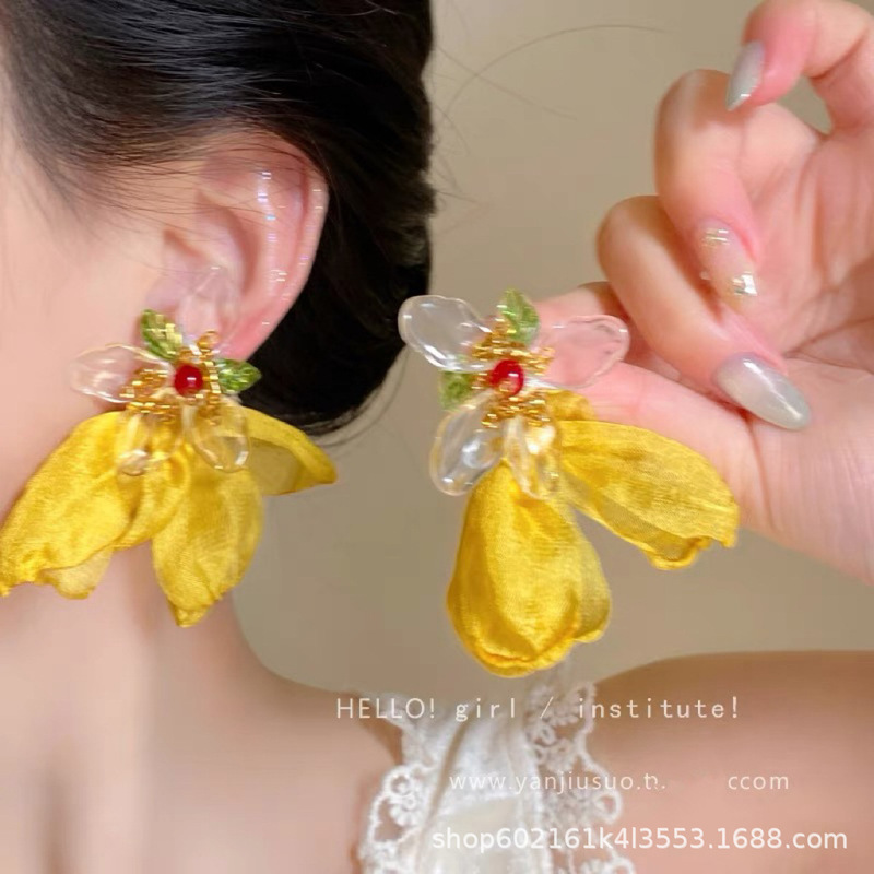 绿色海岛串珠花朵耳钉女2025新款海边度假风耳环夸张配饰耳饰|undefined