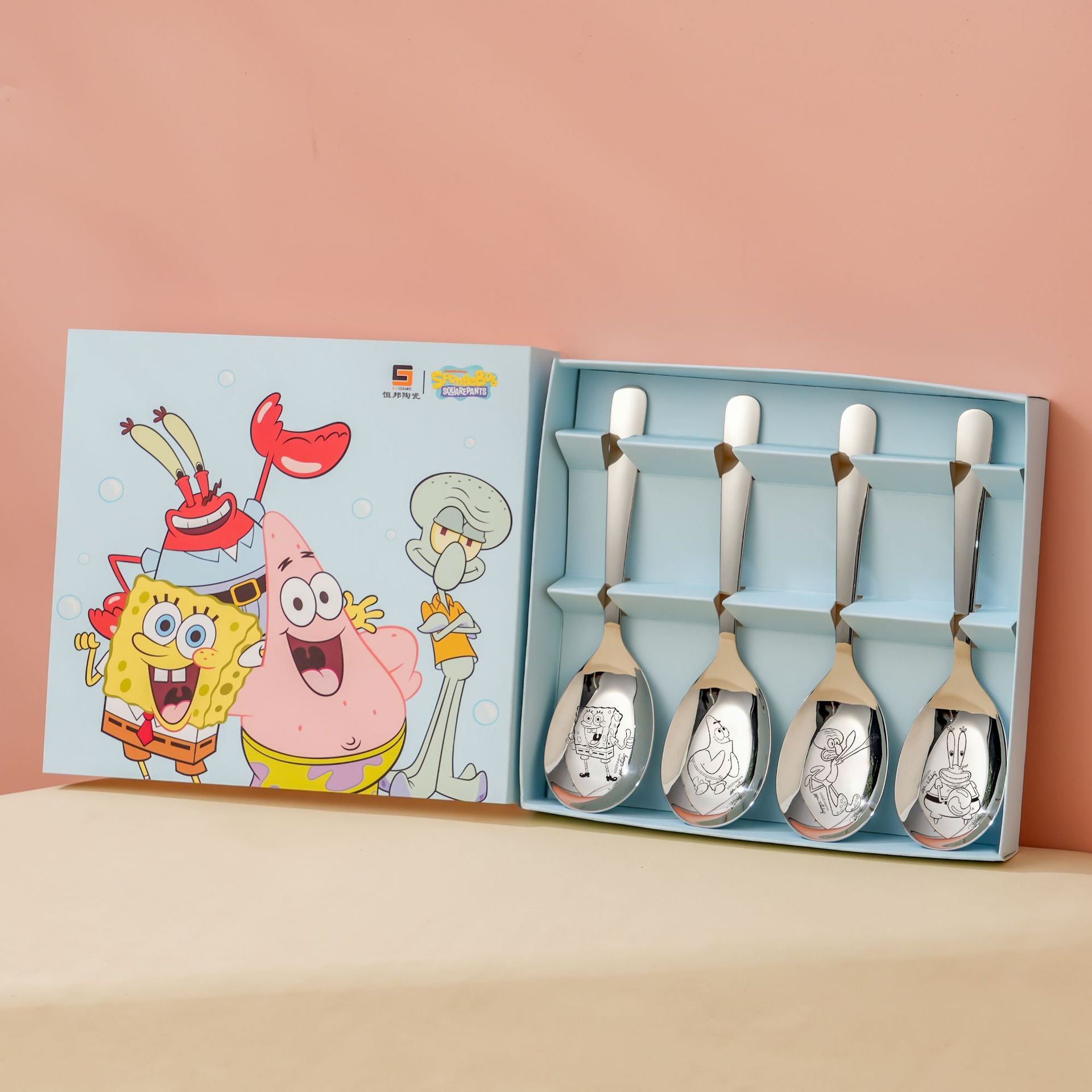 Bob Esponja 304 acero inoxidable cucharas infantiles cucharas de dibujos animados encantadores cucharas de bebés caseros de alto valor de cara cubiertos