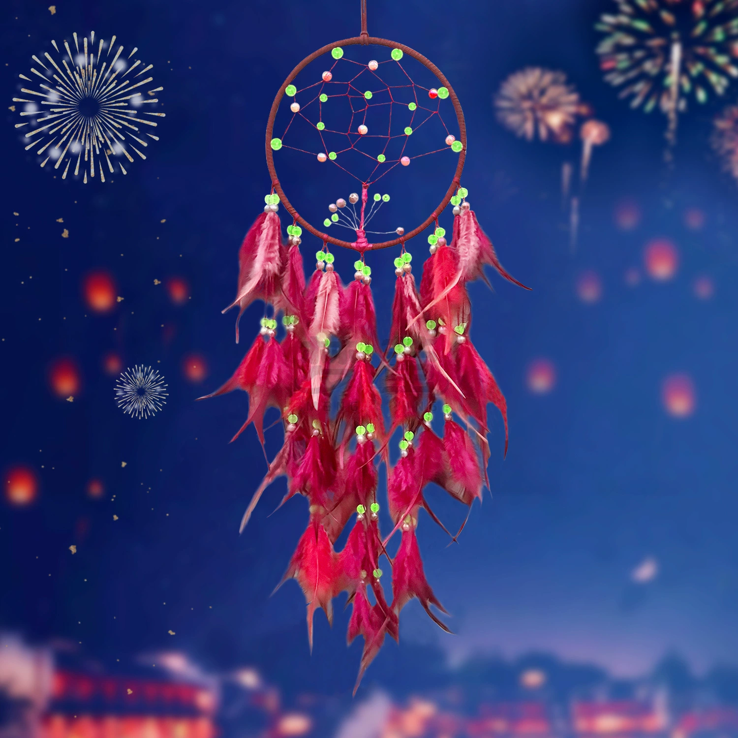 Флуоресцентные розы ловят Dream Net перья ручной работы колокольчики подвесные украшения комнаты декоративные стены трансграничные поставки