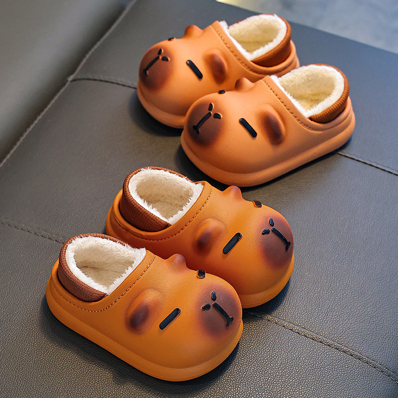 Zapatillas de algodón para niños Capibara, zapatillas de algodón para niños y niñas de invierno, zapatillas de algodón para padres y niños, zapatos de algodón para niños mayores y niños