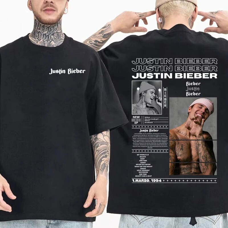 Justin Bieber Pop Music T-Shirt Men's and Women's Fashion Hip-Hop Short-Sleeved T-Shirt Men's Cotton Casual Super Justin Bieber Pop Music T-Shirt Men's and Women's Fashion Hip-Hop Short-Sleeved T-Shirt Men's Cotton Casual Super