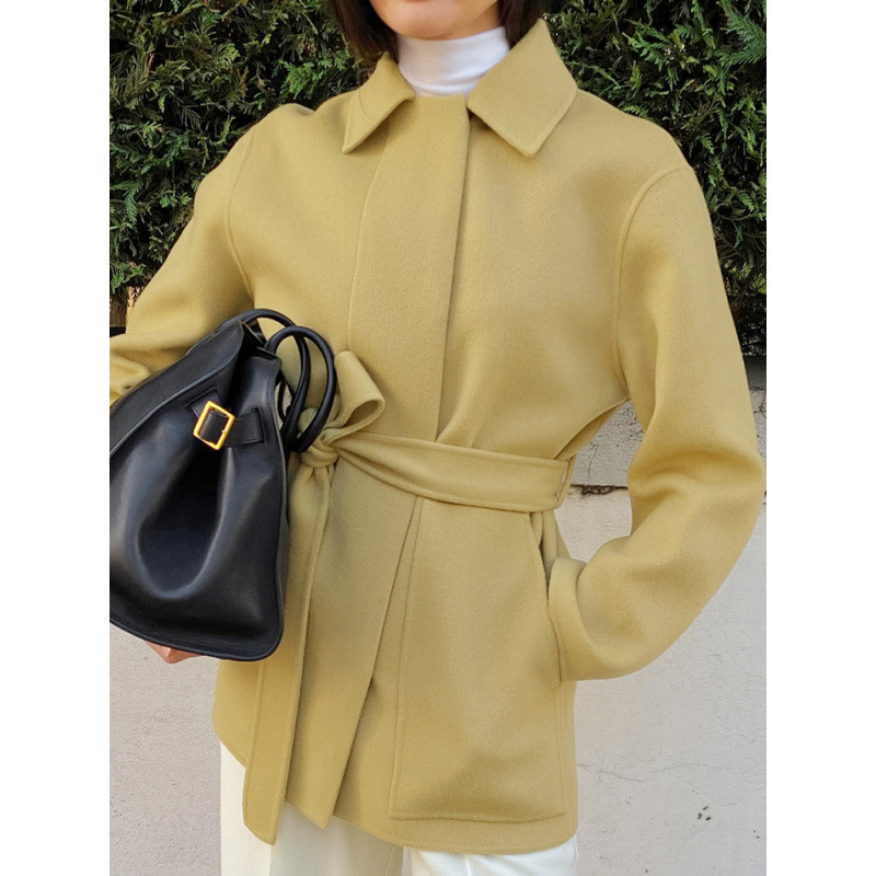 Gentle Wind Sweet Tweed Jacket Fall Winter Women's Mid-Length Lapel Long Sleeve Coat Wholesale_ecoleips.com