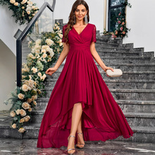 新款欧美外贸 酒红色新娘裙 气质优雅女装连衣裙跨境晚礼服