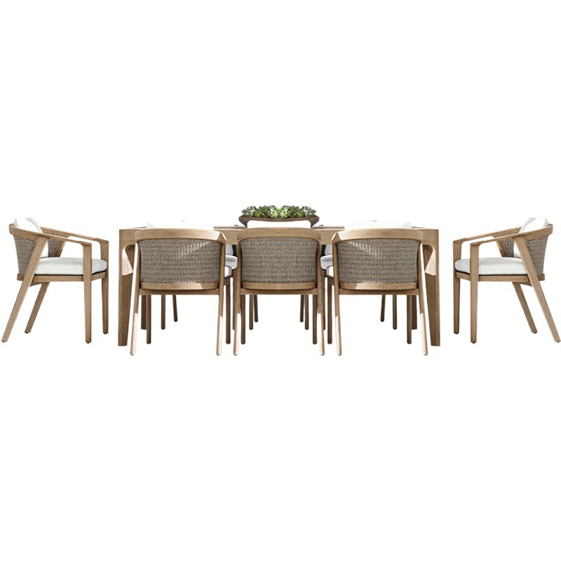 Conjunto de mesa y sillas de teca para terraza, patio, solarium, jardín, sillas de ratán resistentes al agua y al sol para exteriores.