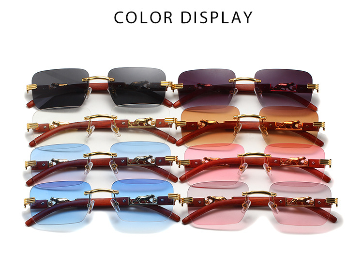 New trendy design rimless men's sunglasses trendy sunglasses wood grain leopard head sunglasses_voghion.com