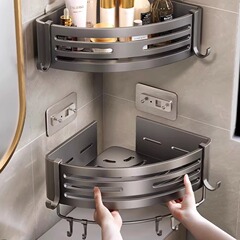 ガン灰トイレ浴室三角シェルフ穴なし壁掛け式トイレ洗面台収納ラック