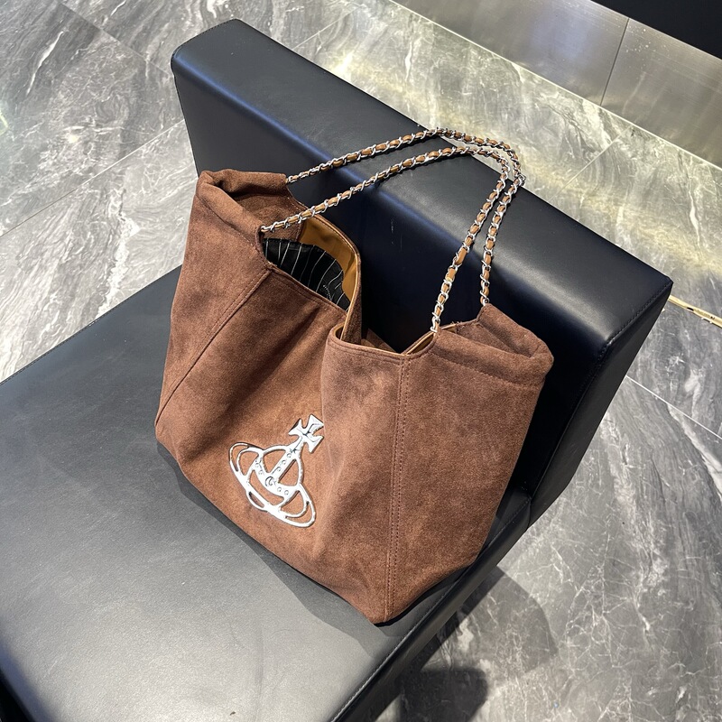 Empress Dowager Saturn Suede Tote Bag, Niche Design Hobo Large Capacity Shopping Bag, Single Shoulder Underarm Chain Bag