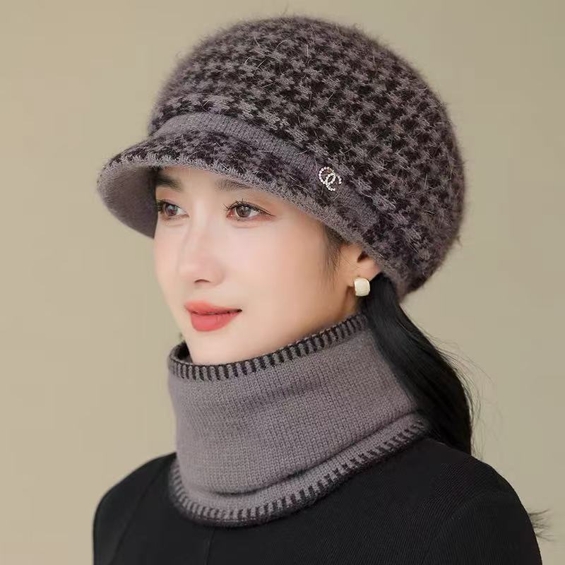 帽子冬季女妈妈中老年人老太太保暖时尚鸭舌毛线帽加绒防风针织帽|undefined