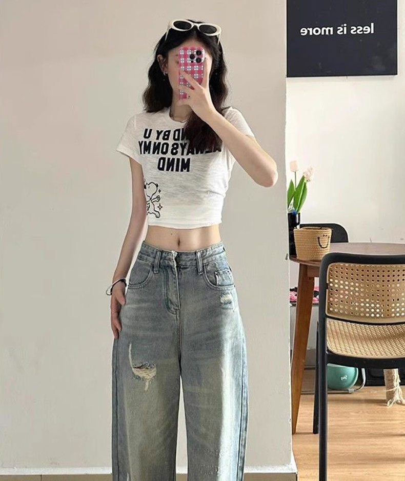 Ženske traperice visokog struka poderane široke svijetle boje_voghion.com