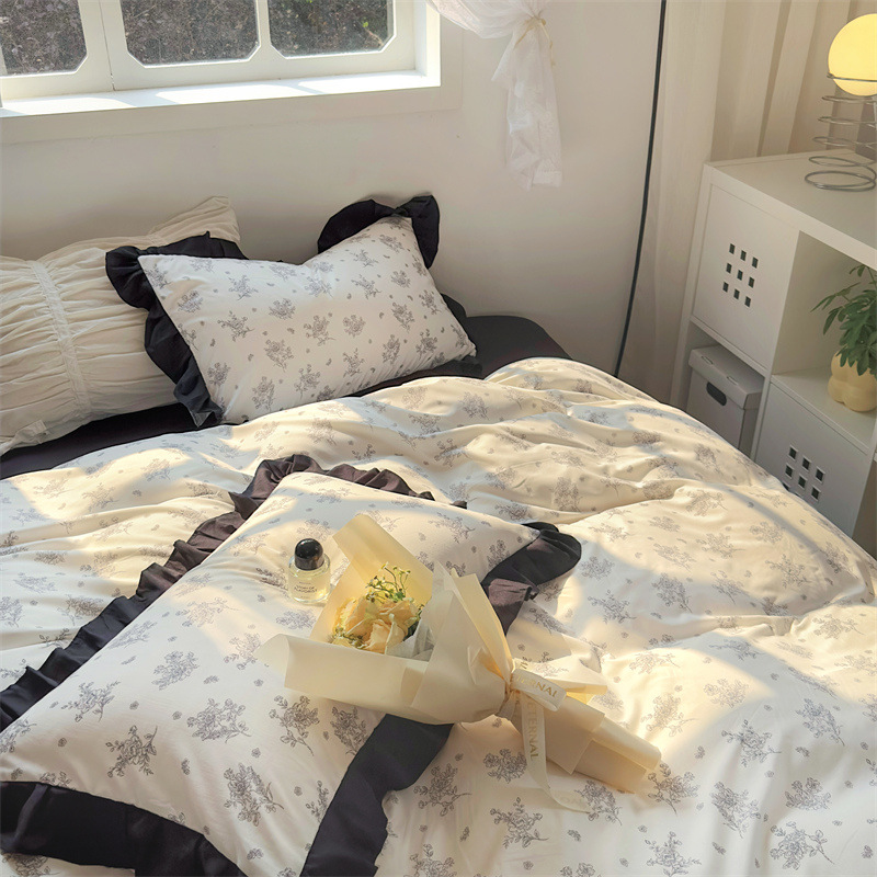 Nuevo estilo francés suave in encaje flor de algodón lavado con agua cama de cuatro piezas sábanas de cama