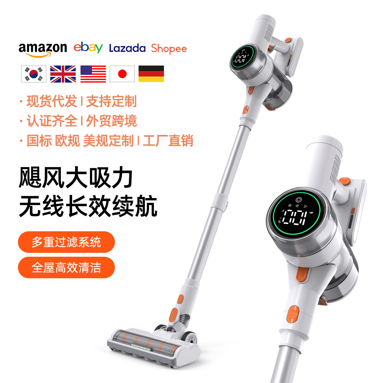 Household Handheld Vacuum Cleaner with High Suction Power, Green Light Dust Detection, High Power, Multi-Purpose, Export Bestseller, Wet and Dry Use