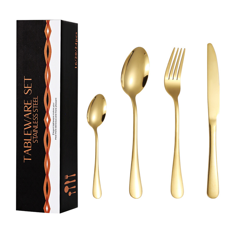 Amazon popular vajilla de acero inoxidable occidental 16 piezas traje 1010 cuatro piezas principales cuchillo, tenedor y cuchara traje de caja de regalo transfronterizo