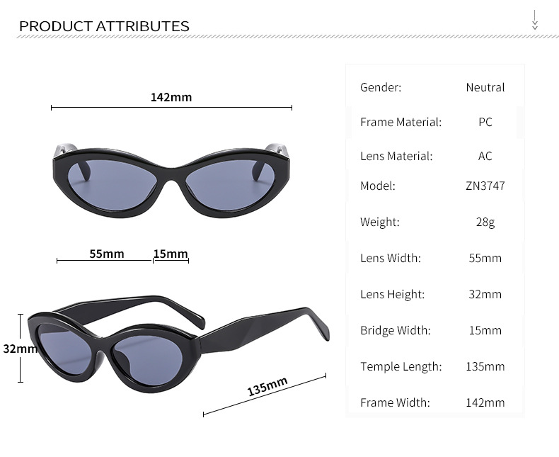 60g Weight Full Frame Glasses Structure Sunglasses Classification Ac, UV400 Protection Lens Material Cat Eye Glasses Style Outdoor, Travel Occasion Solid Color Pattern Women's Gender Simple Style, Streetwear Style Black Color Simple Style Streetwear Solid Color Ac UV400 Protection Cat Eye Full Frame Women's Sunglasses 6