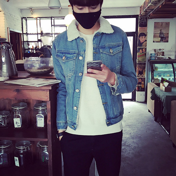 Abrigo de mezclilla con forro polar de invierno para hombre abrigo retro engrosado de algodón acolchado Cuello de piel ropa superior chaqueta abrigo de lana de cordero ropa de hombre