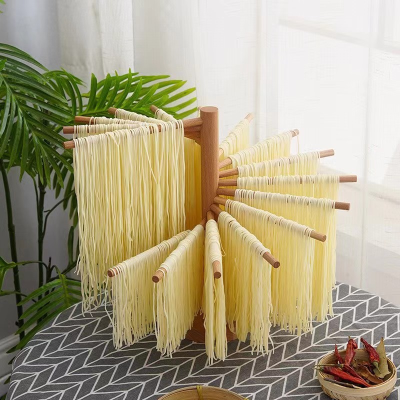 Simple Wooden Rotatable Household Noodles Storage Rack Kitchen Countertop Foldable Noodles Drying Rack
