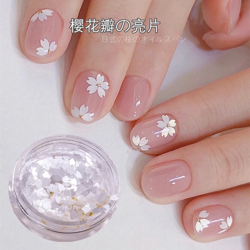 Cherry Blossom Petal Sequins Nail Art Jewelry Internet Celebrant Explosions White Pink Cherry Petal Steel Ball Material Bag Nail Art Accessories