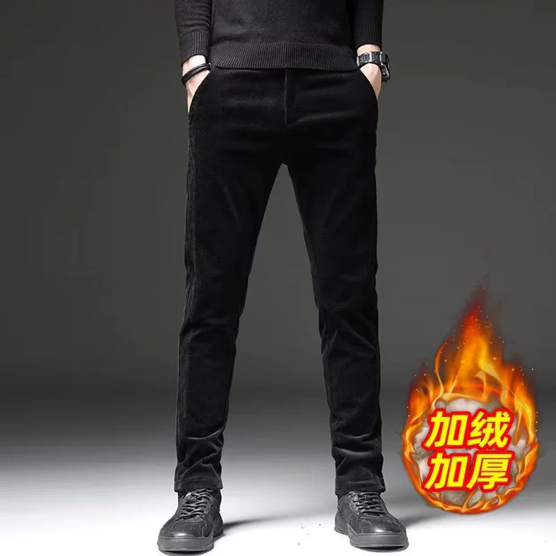 Вельветовые мужские брюки осенние и зимние бархатные прямые узкие зимние мужские повседневные брюки бархатные толстые длинные брюки мужские
