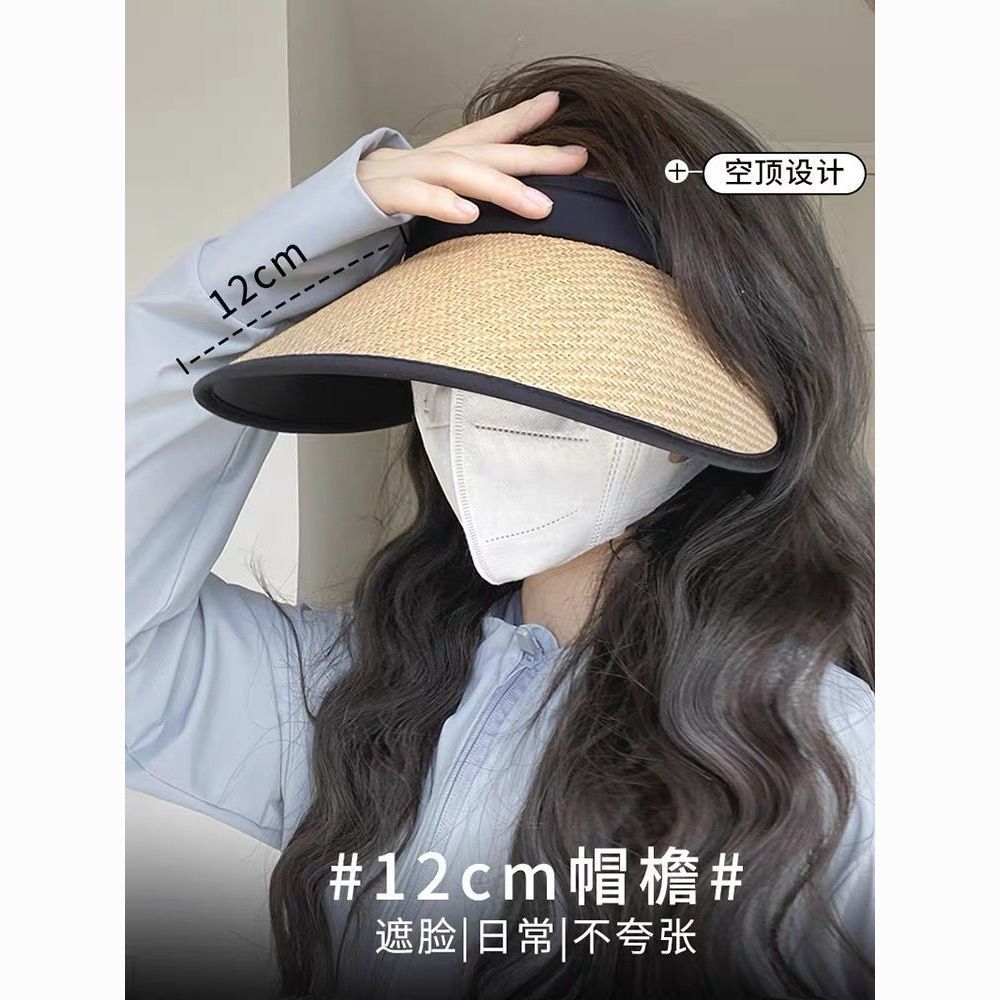 2023夏季防曬防紫外線遮陽空頂帽子女戶外騎車無頂遮臉太陽帽新款
