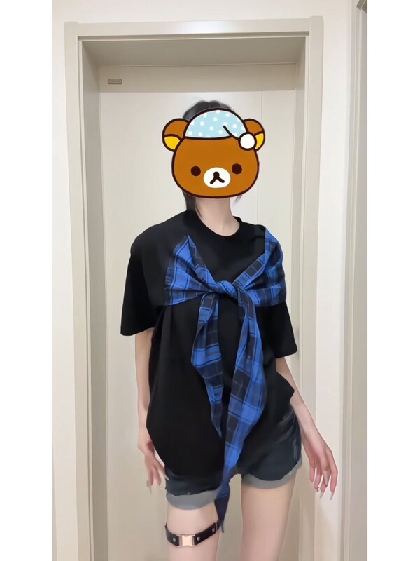 アメリカンレトロフェイクツーピースショール半袖Tシャツレディース2025年夏新作薄手ルーズレイヤードスリミングトップイン|undefined