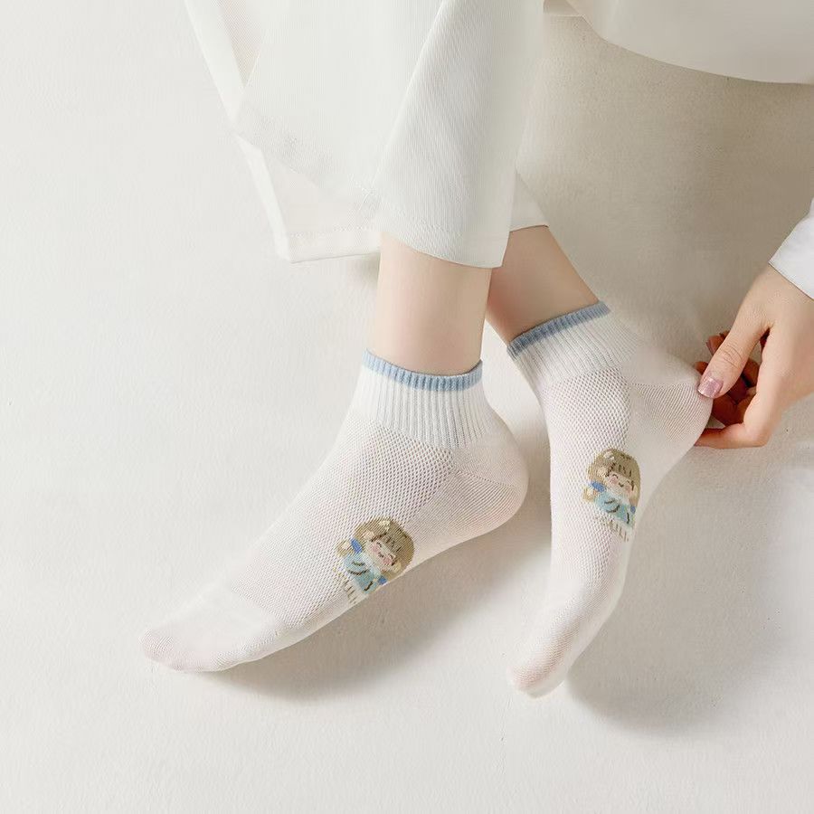 Calcetines blancos, calcetines de mujer, primavera, otoño y verano, lindos ins, calcetines de marea bajos de todo fósforo japoneses, calcetines de tubo corto de flores pequeñas, calcetines de barco