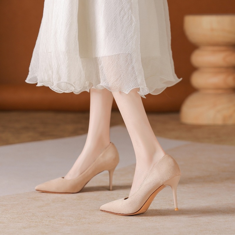 6681C绒面细跟气质通勤尖头浅口性感女神仙女好搭新款温柔高跟鞋