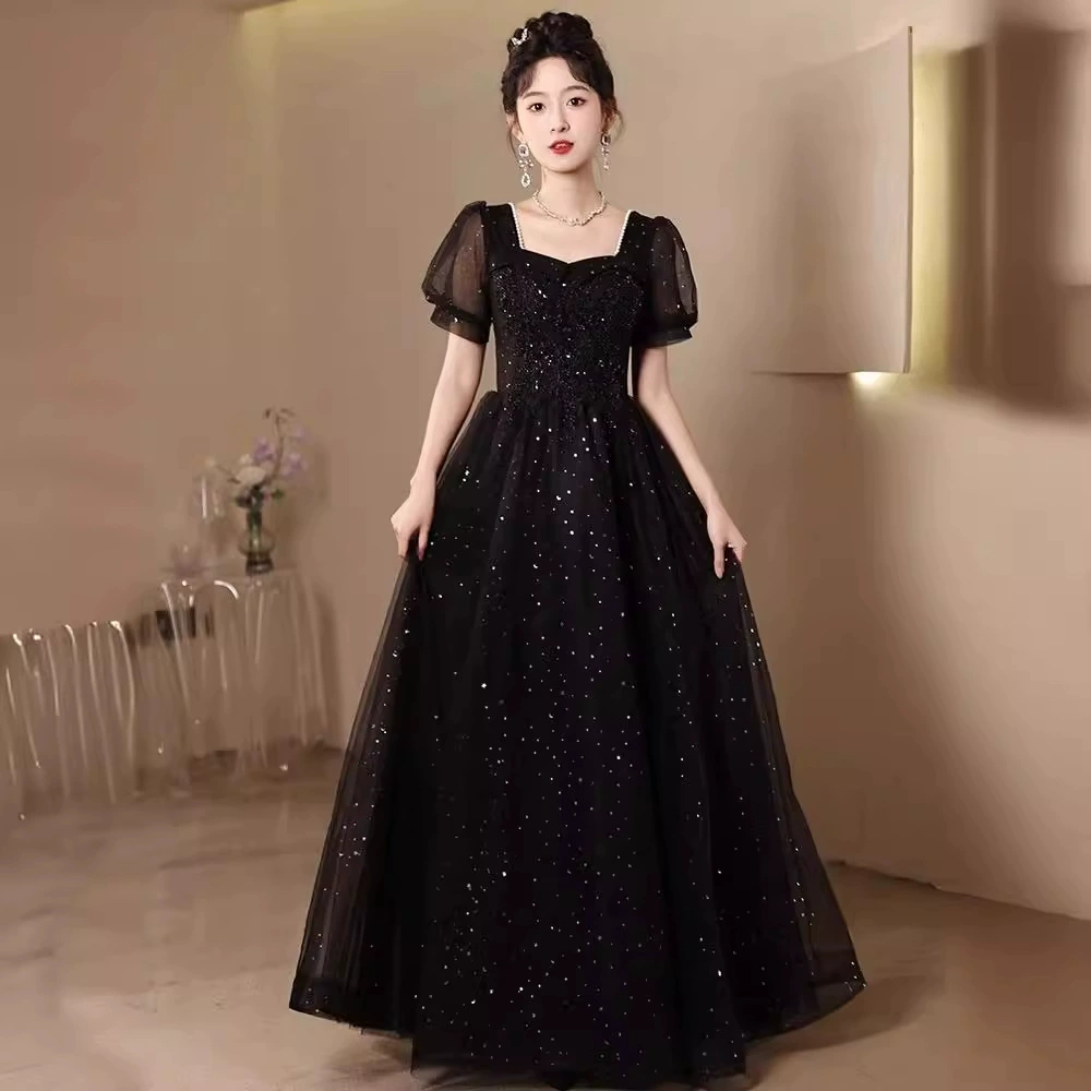 Черное вечернее платье, модные ногтевые блестки/ sequins? для учащихся начальной школы, новая коллекция, яркий цепляющий стиль