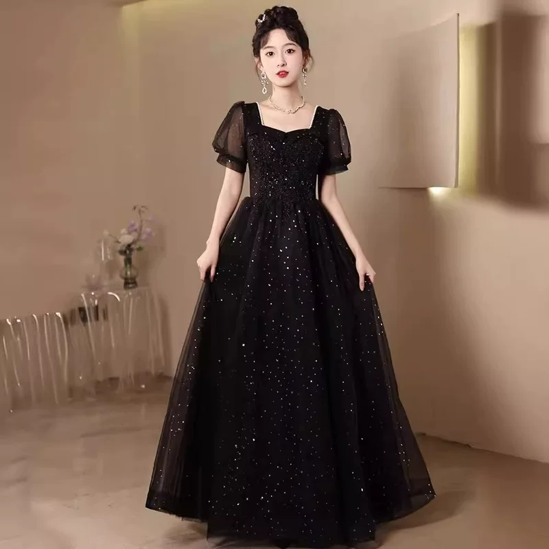 Черное вечернее платье, модные ногтевые блестки/ sequins? для учащихся начальной школы, новая коллекция, яркий цепляющий стиль