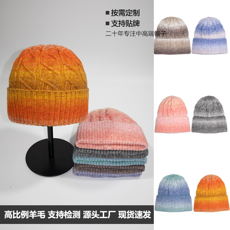 羊毛针织帽秋冬保暖毛线帽护耳包头帽多巴胺彩虹加厚男女帽子跨境|undefined