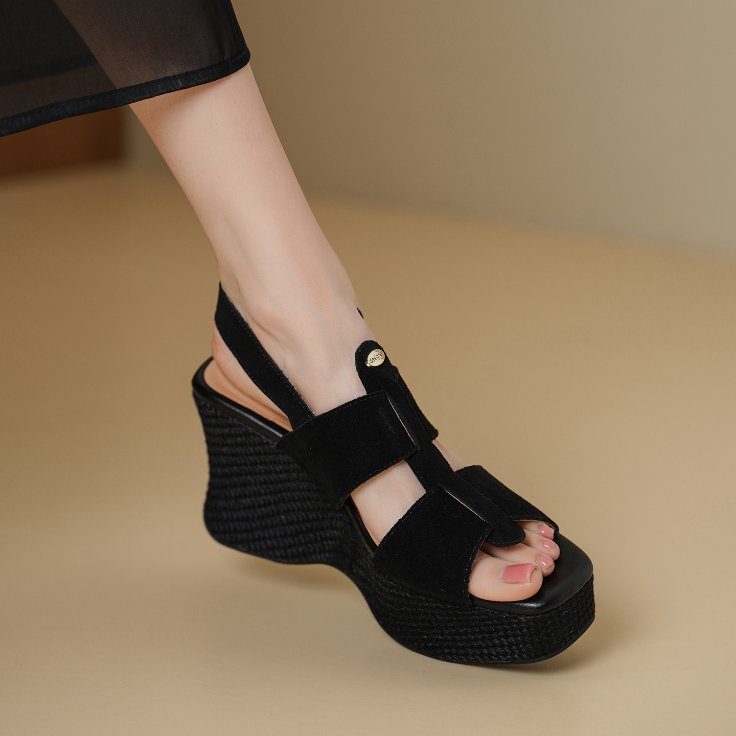 Sandal cao gót nữ hở mũi đế xuồng gót 10 cm quai ngang một khóa — màu đen, màu mơ