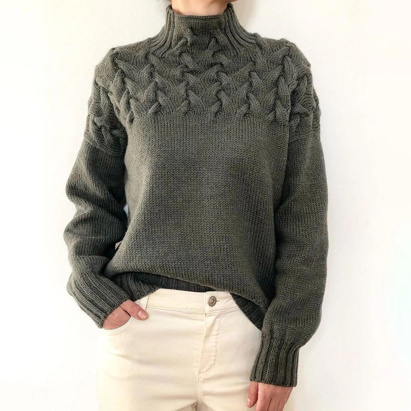 2025亚马逊跨境新款女装独立站ebay时尚电缆编织细节高领长袖毛衣|undefined