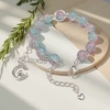 BE08 Pink Blue Moon Rabbit Watching Star Adjustable Bracelet