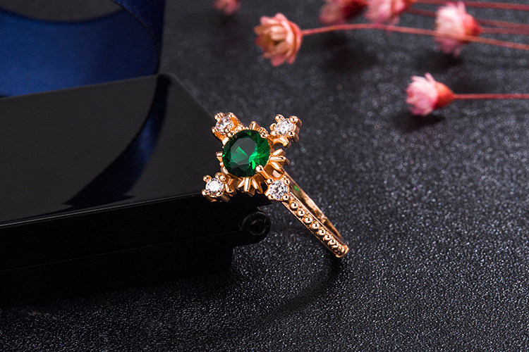 Fashion Snowflake Copper Rings Inlay Artificial Crystal Copper Rings