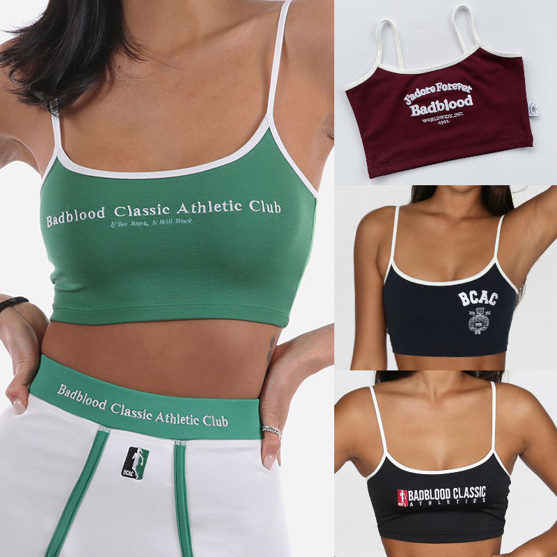 Trendy and Fashionable Celebrity Zhou Yutong's Same Style Badblood Embroidered Green Short Camisole for Women, Versatile for Layering