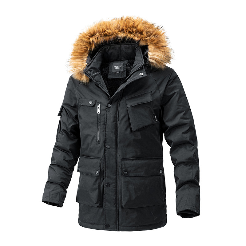 Comercio exterior transfronterizo otoño y invierno de algodón grueso largo hombre multibolsillo herramienta ropa de algodón suelta chaqueta de algodón de cuello grande