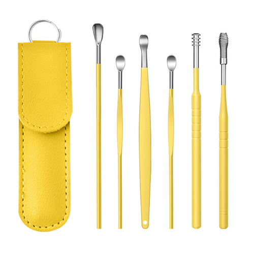 Wholesale factory ear spoon ear cleaning tools complete set portable ear cleaning tools PU case ear spoon set
