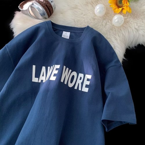 Red Wine American Retro Letter Print Short-Sleeve T-Shirt for Women Summer Loose Oversize Trendy Brand Half-Shirt Top