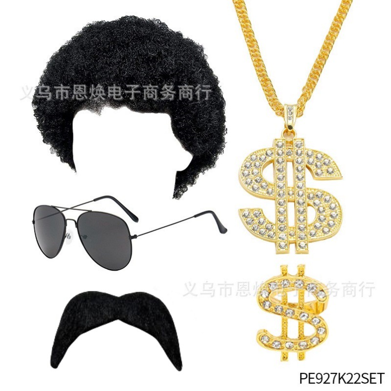 Fiesta de carnaval peluca barba falsa cosplay accesorios disco de los 70 collar de Elvis accesorios de los 90