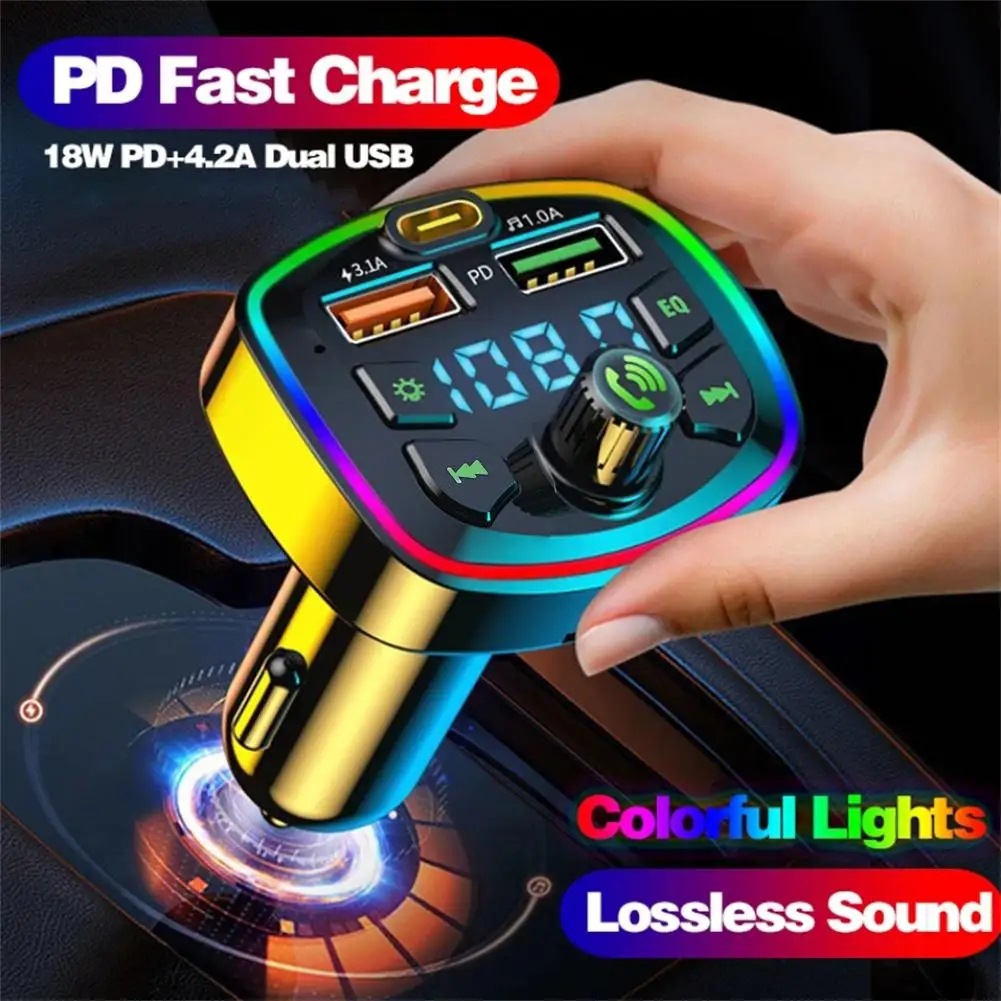 Cross-Border E-Commerce Manufacturer Direct Sales Car Bluetooth Mp3 Player Hands-Free Call Voice Broadcast Pd Fast Charging U Disk