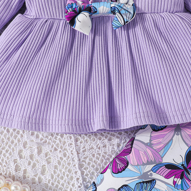 Exclusional transfronterizo-primavera y otoño bebé pit top de manga larga pantalones con estampado de mariposa traje de dos piezas casual bebé