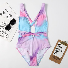 Lace-up printed one-piece sexy women's beach swimsuit wholesale AliExpress Amazon new bikini swimsuit