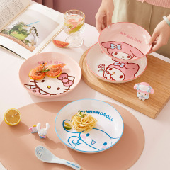 サンリオ皿家庭用高級感食器皿ステーキパスタ皿かわいい深い円形料理陶磁器皿