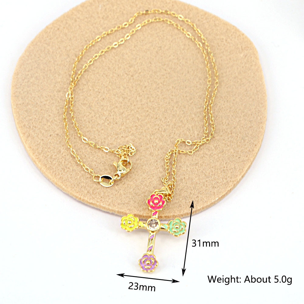 Fashion Flower Cross Color Drop Oil Versatile Copper Necklace display picture 1
