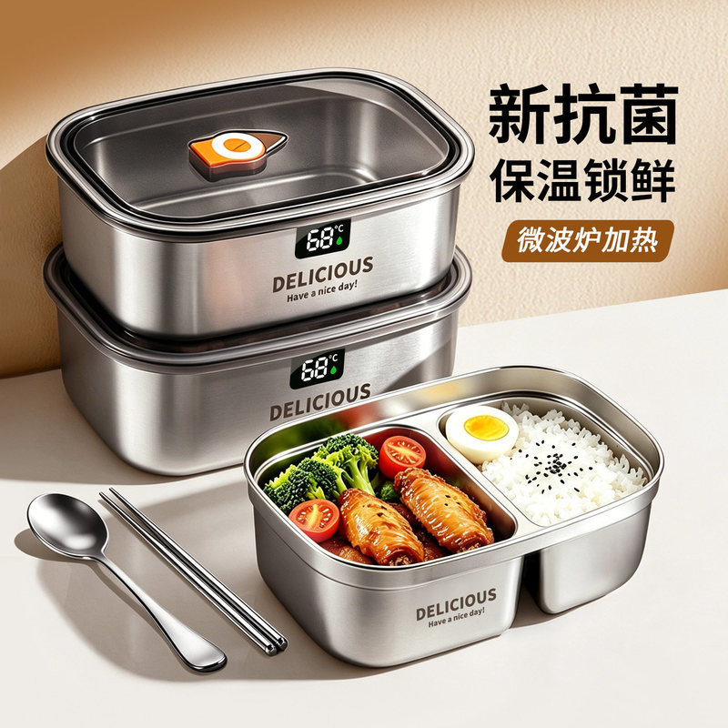 304 Stainless Steel Fresh-Keeping Lunch Box, Fruit Lunch Box, Divided Box with Lid, Can Be Refrigerated and Stored in the Refrigerator