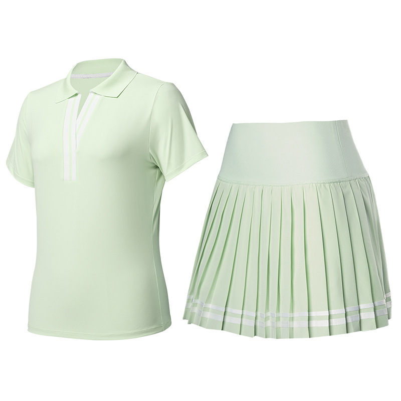 Trajes deportivos transfronterizos con solapa en V, mangas cortas falsas de dos piezas, falda corta, tenis de verano, ropa de ejercicio de secado rápido