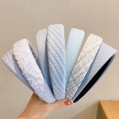 Korean Blue High Crown Headband for Women, Summer Manual Matchable Headwear with a Sense of Elegance, Wide Edge Headband Accessory Wholesale