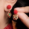 Asymmetrical festive red universal advanced cartoon earrings, for luck, high-quality style