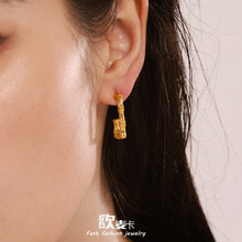 欧麦卡U型竹节长方形欧美风耳环不锈钢镀18K真金不掉色耳钉耳饰